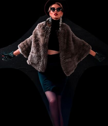 HEIZZI Full-Scale Real Fur Shawl for Wedding with Pockets 2' x 6' Ruffle Poncho Wrap cape for Women Party & Evening Wear in Saudi Arabia