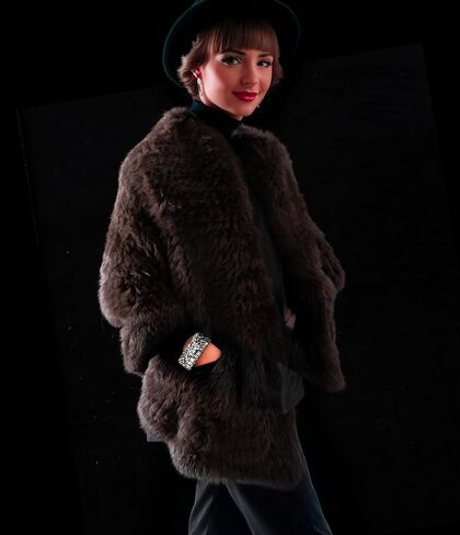 HEIZZI Full-Scale Real Fur Shawl for Wedding with Pockets 2' x 6' Ruffle Poncho Wrap cape for Women Party & Evening Wear in Saudi Arabia