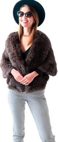 HEIZZI Full-Scale Real Fur Shawl for Wedding with Pockets 2' x 6' Ruffle Poncho Wrap cape for Women Party & Evening Wear in Saudi Arabia