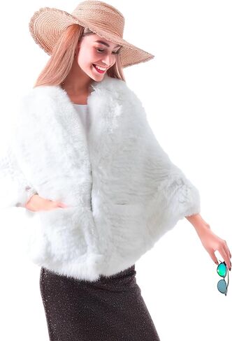HEIZZI Full-Scale Real Fur Shawl for Wedding with Pockets 2' x 6' Ruffle Poncho Wrap cape for Women Party & Evening Wear in Saudi Arabia
