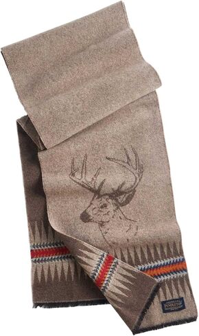 Pendleton Sawtooth Buck Wool Scarf, Taupe Brown with Southwestern Pattern, Eyelash Fringe, Unisex, 76 x 12 Inches in Saudi Arabia