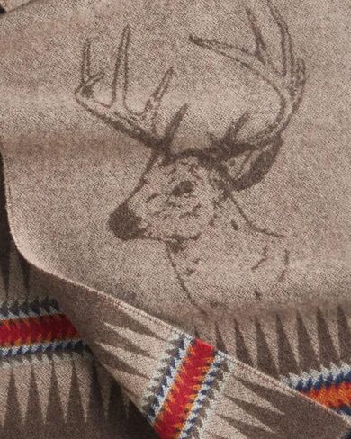 Pendleton Sawtooth Buck Wool Scarf, Taupe Brown with Southwestern Pattern, Eyelash Fringe, Unisex, 76 x 12 Inches in Saudi Arabia
