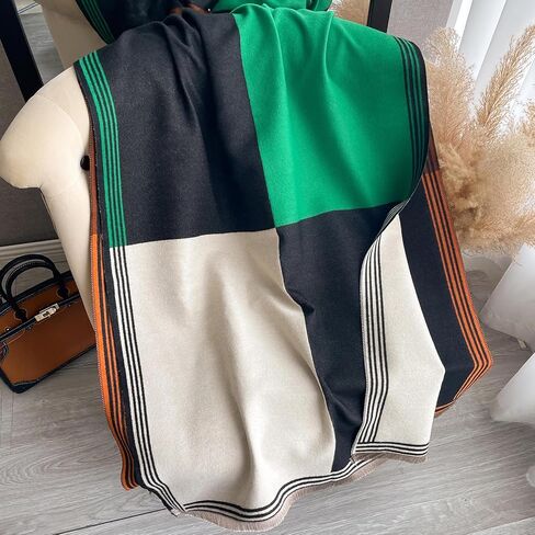 Winter Chunky Color Block Print Scarf Cashmere Feel Warm Large Scarves for Women in Saudi Arabia