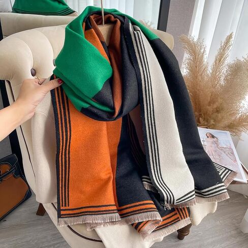 Winter Chunky Color Block Print Scarf Cashmere Feel Warm Large Scarves for Women in Saudi Arabia