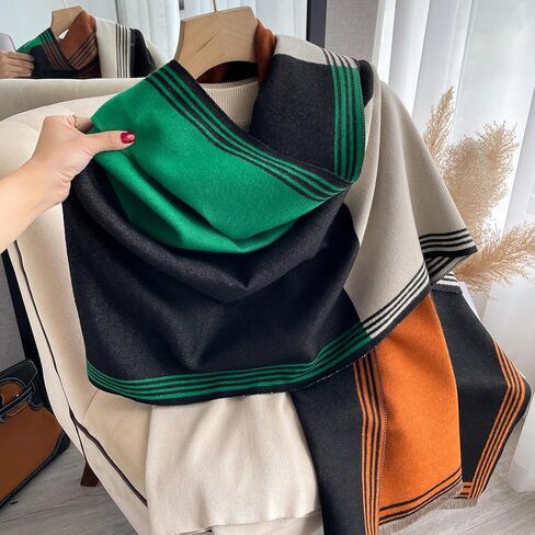 Winter Chunky Color Block Print Scarf Cashmere Feel Warm Large Scarves for Women in Saudi Arabia