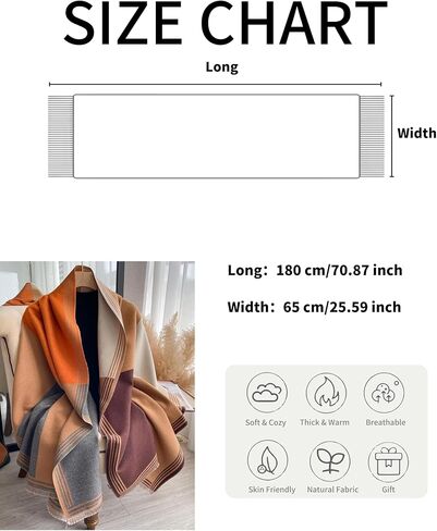 Winter Chunky Color Block Print Scarf Cashmere Feel Warm Large Scarves for Women in Saudi Arabia