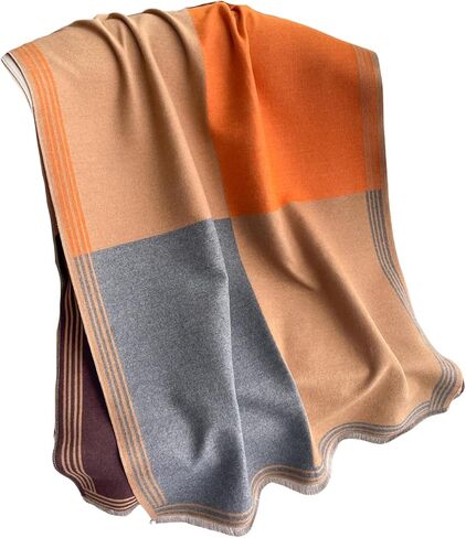 وشاح شتوي مكتنز بطباعة كتلة الألوان من الكشمير يشعر بالدفء أوشحة كبيرة للنساء in Kuwait