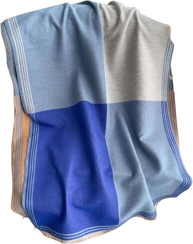 Winter Chunky Color Block Print Scarf Cashmere Feel Warm Large Scarves for Women in Saudi Arabia