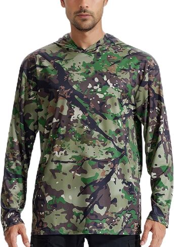 Camo Hoodie Long Sleeves Hunting Shirts for Men Quick Dry UPF 50+ Hiking Fishing Shirt with Hood in Kuwait