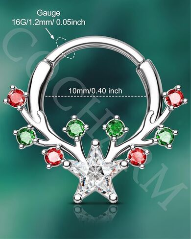 COCHARM Christmas Septum Rings 16G Septum Jewelry Surgical Steel Helix Daith Earrings for Women Daith Piercing Jewelry 8/10MM in Saudi Arabia