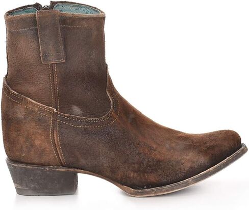 أحذية Corral Boots النسائية ذات اللون البني الداكن المصنوعة يدويًا غربية | حذاء للكاحل بمقدمة مستديرة ومزخرف بجلد الحمل وسحاب جانبي in Saudi Arabia