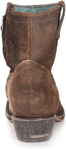 أحذية Corral Boots النسائية ذات اللون البني الداكن المصنوعة يدويًا غربية | حذاء للكاحل بمقدمة مستديرة ومزخرف بجلد الحمل وسحاب جانبي in Saudi Arabia