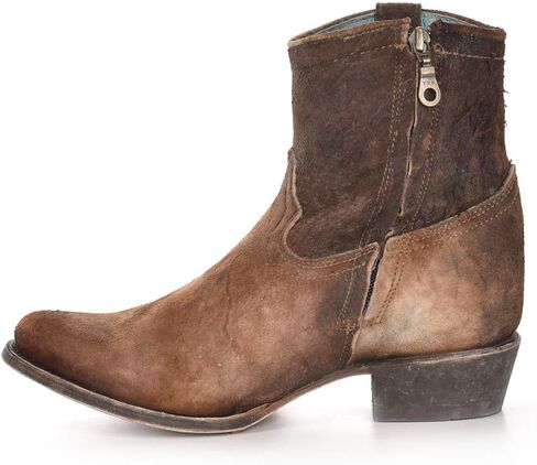 أحذية Corral Boots النسائية ذات اللون البني الداكن المصنوعة يدويًا غربية | حذاء للكاحل بمقدمة مستديرة ومزخرف بجلد الحمل وسحاب جانبي in Saudi Arabia