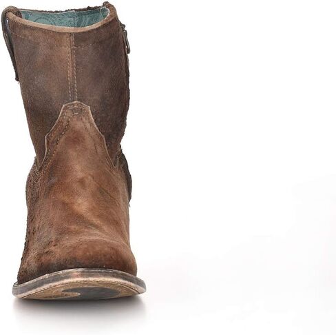 أحذية Corral Boots النسائية ذات اللون البني الداكن المصنوعة يدويًا غربية | حذاء للكاحل بمقدمة مستديرة ومزخرف بجلد الحمل وسحاب جانبي in Saudi Arabia