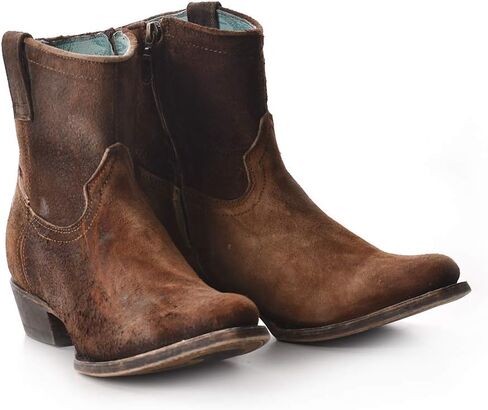 أحذية Corral Boots النسائية ذات اللون البني الداكن المصنوعة يدويًا غربية | حذاء للكاحل بمقدمة مستديرة ومزخرف بجلد الحمل وسحاب جانبي in Saudi Arabia