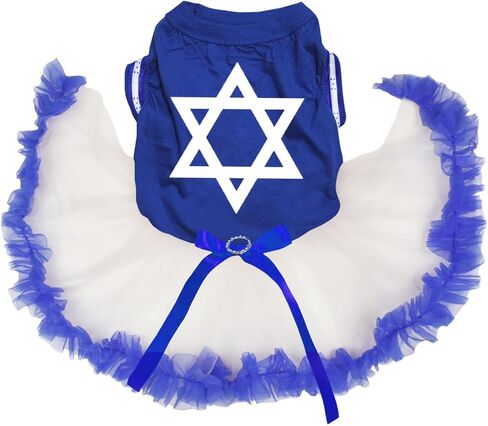 Petitebella Hexagram Star Puppy Dog Dress (White/Blue Candlesticks, Small) in Kuwait