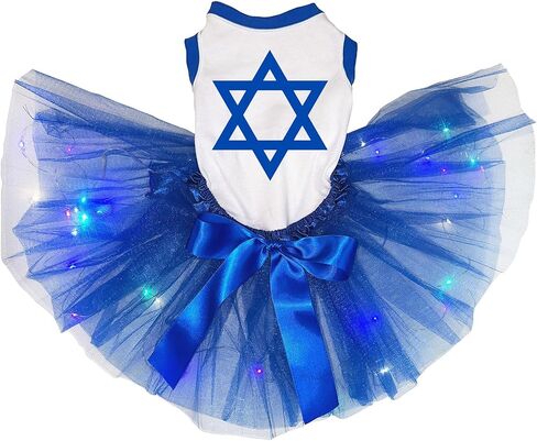 Petitebella Hexagram Star Puppy Dog Dress (White/Blue Candlesticks, Small) in Kuwait