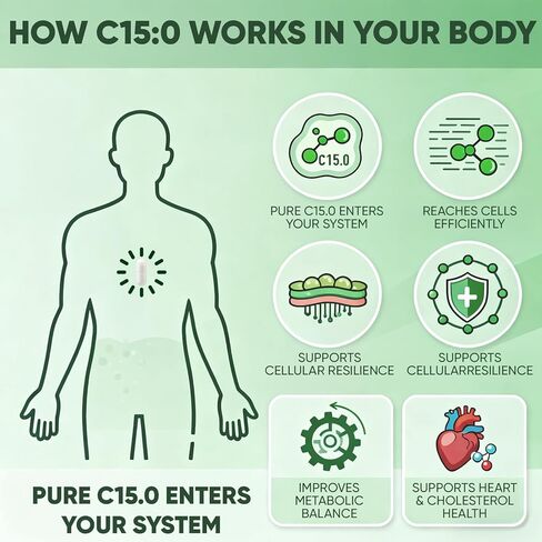 حمض البنتاديكانويك، مكمل الأحماض الدهنية C15:0 - 3X زيت السمك أوميجا 3، مكمل صحي للشيخوخة لصحة الأمعاء ودعم الكبد، 90 كبسولة نباتية (1) in Kuwait