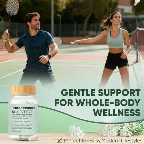 حمض البنتاديكانويك، مكمل الأحماض الدهنية C15:0 - 3X زيت السمك أوميجا 3، مكمل صحي للشيخوخة لصحة الأمعاء ودعم الكبد، 90 كبسولة نباتية (1) in Kuwait