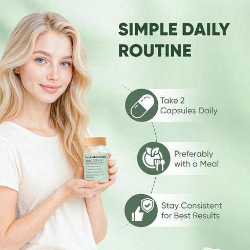 حمض البنتاديكانويك، مكمل الأحماض الدهنية C15:0 - 3X زيت السمك أوميجا 3، مكمل صحي للشيخوخة لصحة الأمعاء ودعم الكبد، 90 كبسولة نباتية (1) in Kuwait