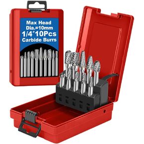 10 Pcs Carbide Burr Set 1/4 Shank w/Beech Holder and Case Die Grinder Grinding Drill Bits for Metal Wood Stone Weld Deburring Rotary Tool Attachment Accessories Rasp Compatible with Milwaukee DeWALT in Kuwait