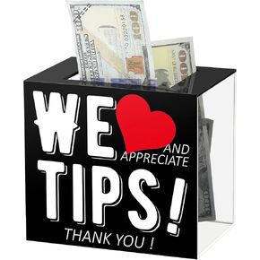 Tip Jar Acrylic Tip Box for Bartender Bars 6 x 4 x 5 Inch Tip Collection Box Donation Suggestion Box Money Storage Container for Restaurants Musicians Driver(Simple Style) in Kuwait