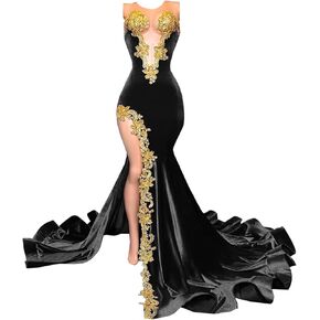 Velvet Prom Dresses Beaded Applique Sleeveless Celebrity Pageant Split Mermaid Evening Gala Gown in Saudi Arabia