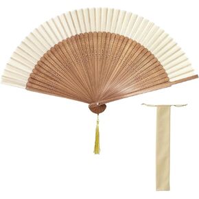 مروحة قابلة للطي للنساء أنيقة من الخيزران الياباني محمولة باليد مع أكمام من القماش وشرابة بتصميم زهور عتيقة للهدايا وحفلات الزفاف والاستخدام اليومي in Kuwait