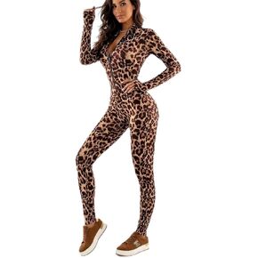 Xzella Women's Zipper Leopard Print Long Sleeve Slim Fit Jumpsuit for Party/Activewear in Saudi Arabia