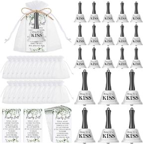 LLounsweer Wedding Kissing Bells Bulk Party Favors for Guests Ring for a Kiss with Greenery Card Organza Bag Jute Rope Mini Bells for Wedding Reception Favor Goody Bag Supplies（100set） in Saudi Arabia