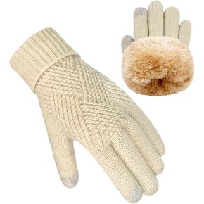 Beurlike Winter Wool Gloves for Women Elastic Thermal Knit Fleece Warm Gloves Touch Screen for Cold Weather Folding Cuffs in Saudi Arabia