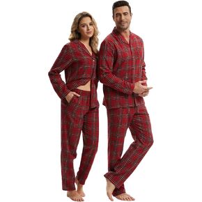 أطقم بيجامات قطنية 100% لعيد الميلاد المجيد للأزواج عيد الميلاد باللون الأحمر والأخضر منقوشة ملابس نوم دافئة طقم PJ للمهرجانات in Kuwait