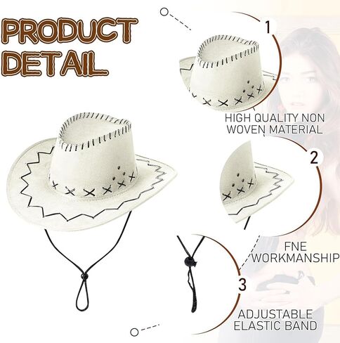 6 Pack Cowboy Hats and Bandanas Set, Halloween Cowgirl Hat, Felt Cowboy Hat Western Costume for Men Woman Hen Party Stage in Kuwait