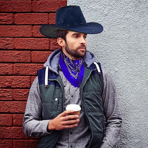 6 Pack Cowboy Hats and Bandanas Set, Halloween Cowgirl Hat, Felt Cowboy Hat Western Costume for Men Woman Hen Party Stage in Kuwait