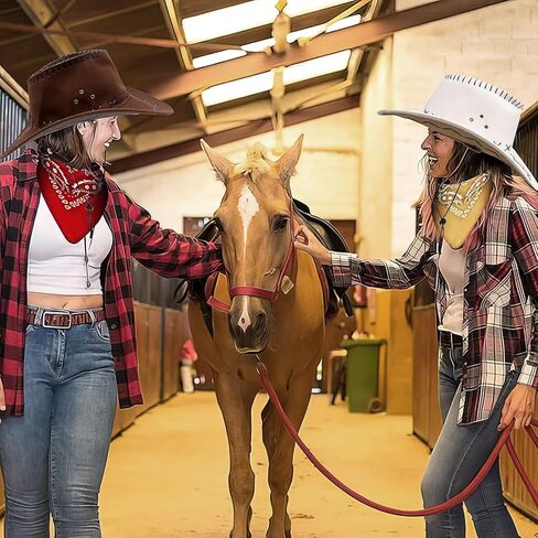 6 Pack Cowboy Hats and Bandanas Set, Halloween Cowgirl Hat, Felt Cowboy Hat Western Costume for Men Woman Hen Party Stage in Kuwait
