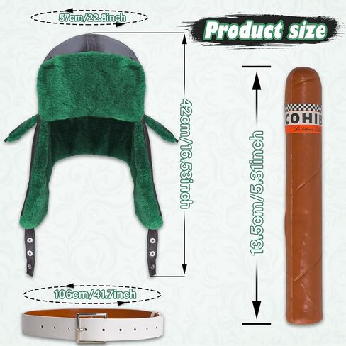 3 Pcs Christmas Costumes Hat, Green Trapper Hat with Ear Flap White Robe Belt for Funny Costume Accessory Party in Kuwait
