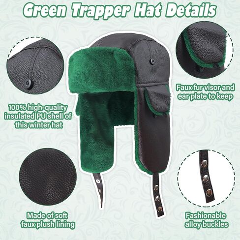 3 Pcs Christmas Costumes Hat, Green Trapper Hat with Ear Flap White Robe Belt for Funny Costume Accessory Party in Kuwait