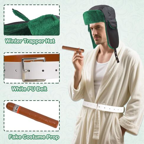 3 Pcs Christmas Costumes Hat, Green Trapper Hat with Ear Flap White Robe Belt for Funny Costume Accessory Party in Kuwait