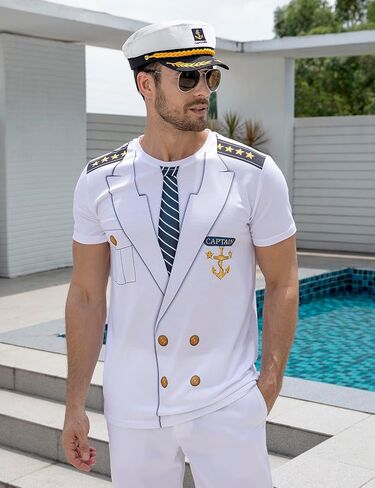 Funny World Men's Captain Hat White Yacht Hats for Sailor Costume Accessory, 6 piece set in Saudi Arabia