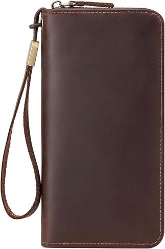 Genuine Leather Wallet Large Zippered Purse with RFID Blocking Holds Cards Coins Cash for Daily Use (Coffee) in Kuwait
