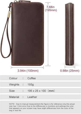 Genuine Leather Wallet Large Zippered Purse with RFID Blocking Holds Cards Coins Cash for Daily Use (Coffee) in Kuwait