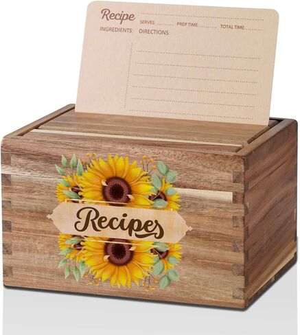 InnoBeta Sunflower Gifts Recipe Box, Recipe Card Holder Box with 50 4x6 inch Recipe Cards, 10 Dividers, Recipe Organizer for Sunflower Lovers in Saudi Arabia