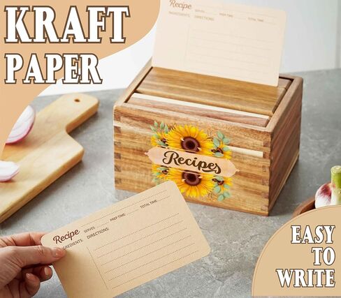 InnoBeta Sunflower Gifts Recipe Box, Recipe Card Holder Box with 50 4x6 inch Recipe Cards, 10 Dividers, Recipe Organizer for Sunflower Lovers in Saudi Arabia