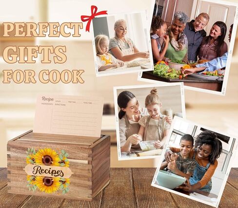 InnoBeta Sunflower Gifts Recipe Box, Recipe Card Holder Box with 50 4x6 inch Recipe Cards, 10 Dividers, Recipe Organizer for Sunflower Lovers in Saudi Arabia