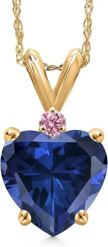 قلادة من الذهب الأصفر عيار 14 قيراط من Gem Stone King مرصعة بالياقوت والوردي والماس للنساء | 1.04 كتو | الأحجار الكريمة جوهرة سبتمبر | شكل قلب 8 ملم | مع سلسلة 18 بوصة in Saudi Arabia