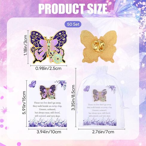 Funeral Favors for Guests,Celebration of Life Decorations,Purple Butterfly Pins Brooch with Cards & Bags in Saudi Arabia