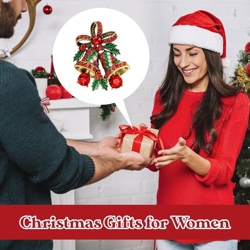 خمر عيد الميلاد جرس بروش سبيكة حجر الراين بروش للنساء، مجوهرات عيد الميلاد الكلاسيكية مع صندوق هدية in Kuwait