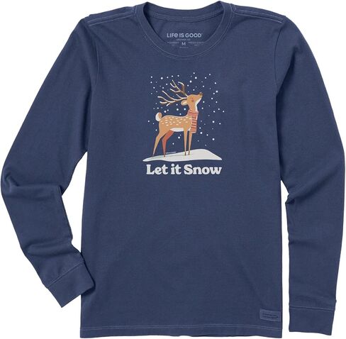 Life is Good. Women's Let it Snow Deer Long Sleeve Crusher Tee, Darkest Blue in Saudi Arabia