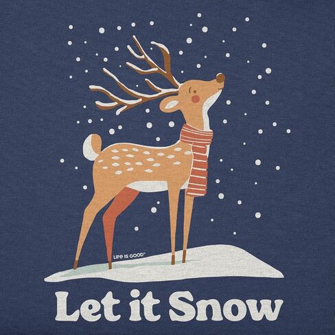 Life is Good. Women's Let it Snow Deer Long Sleeve Crusher Tee, Darkest Blue in Saudi Arabia