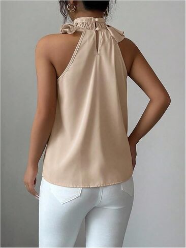SOLY HUX Women's Elegant Blouse Ruffle Trim Sleeveless Mock Neck Halter Tank Top Office Outfit in Saudi Arabia